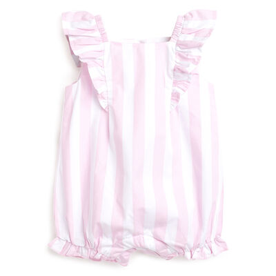 Girls White and Pink Striped Short Sleeve Rompers